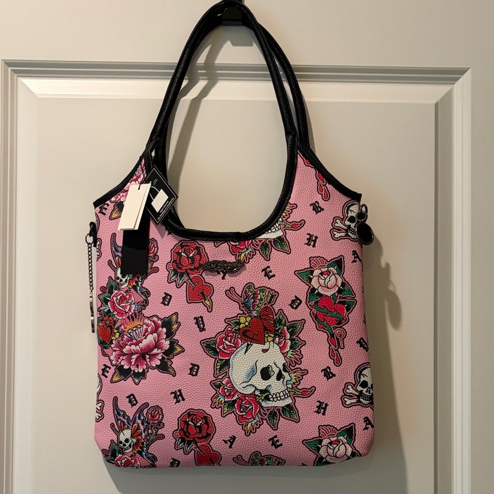 Ed Hardy Pink Skull & Rose Tote NWT